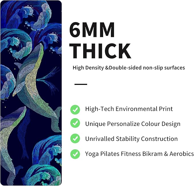 nuveti Yoga Mat Print Extra Thick TPE Non Slip Fitness Exercise Mat with Carrying Bag,72"x24" Extra Thick 6MM Exercise & Workout Mat for Yoga, Pilates Fitness and Floor Exercises