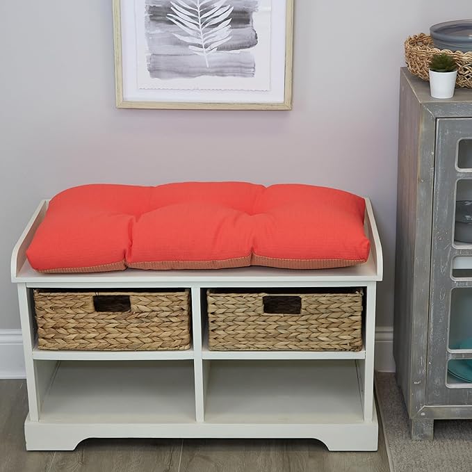 Klear Vu The Gripper Omega Non-Slip Tufted Bench Cushion for Indoor Furniture, Entryway Storage, Bay Window, Corner Nook or Piano Seat, 30 Inches, 16 Coral