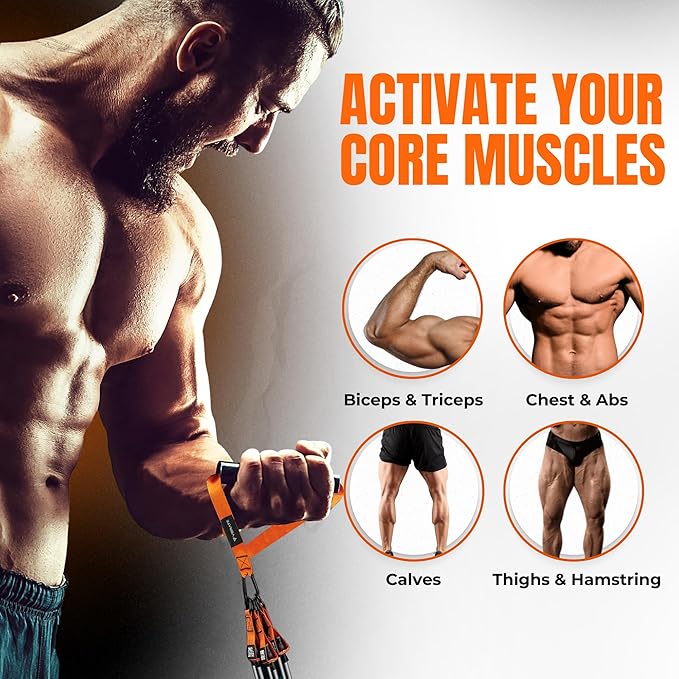 Resistance Bands Set - Heavy Exercise Bands with Handles, Door Anchor, Ankle Straps - Fitness Bands for Working Out Men - Workout Bands Set for Muscle Training