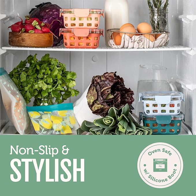 Ello Duraglass 3.4 Cup Meal Prep Sets 10Pc, 5 Pack Set- Glass Food Storage Container with Silicone Sleeve and Airtight BPA-Free Plastic Lids, Dishwasher, Microwave, and Freezer Safe, Olive Tree