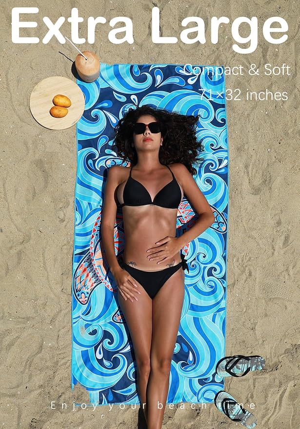 2 Pack Microfiber Lightweight Beach Towel Sand Free Quick Dry Absorbent Thin Compact Towels for Swimming Pool Camping Beach Accessories Large Easy Pack Travel Things for Vacation Essentials Gift