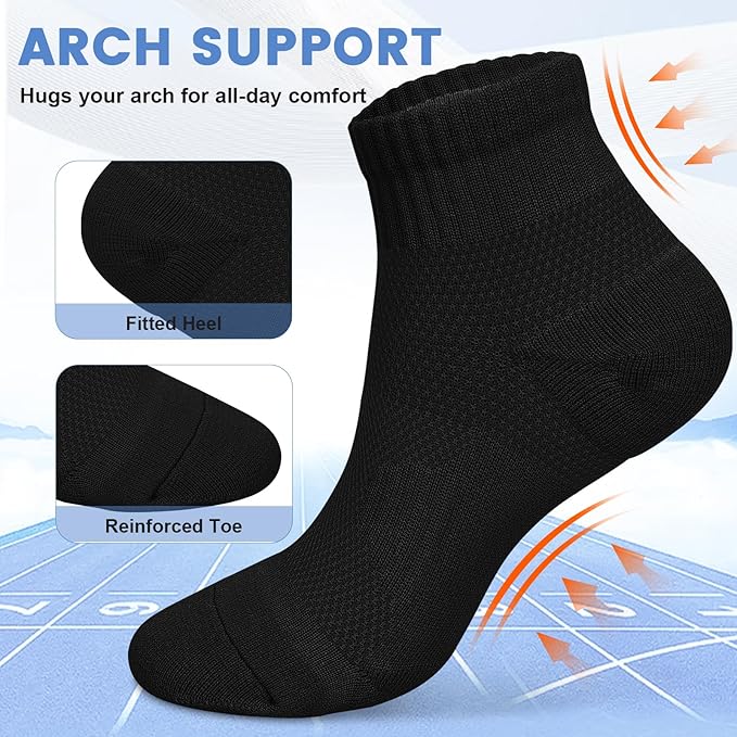 DHSO 7 Pairs Cushioned Ankle Compression Socks for Women Plantar Fasciitis Running Wicking Socks with Arch Support