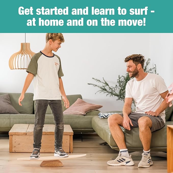 Wooden Balance Board - unique [incl. corc roller, corc hemisphere and balance ball] Balance Board Kids - Balance Boards for Adults - Indo Board Mobo Board Gibbon Board Giboard Slackboard Balancing