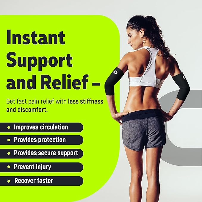 Elbow Brace Compression Sleeve (1 Pair) - Instant Arm Support Elbow Sleeves for Tendonitis, Arthritis, Bursitis, Golfers & Tennis Elbow Brace, Treatment, Workouts, Weightlifting, Pain Relief, Recovery