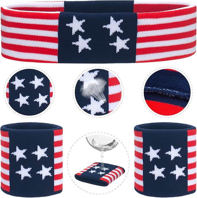 ONUPGO 5 Pieces Sweatbands Striped Socks Set Sports Headband Wristbands High Tube Socks 80s Accessories Costumes