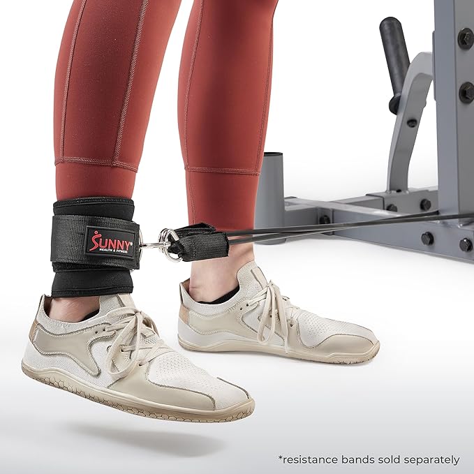 Sunny Health & Fitness Premium Resistance Band Set with Door Anchors, Wrist Straps, Handles Carry Bag Optional Padded Ankle Straps (Pair) for Strength Training, Booty Workout, Lower Body Exercises