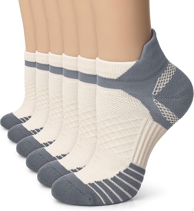 Iseasoo 6 Pairs Cotton Compression Ankle Socks – Cushioned Low Cut Running Socks with Arch Support for Women & Men