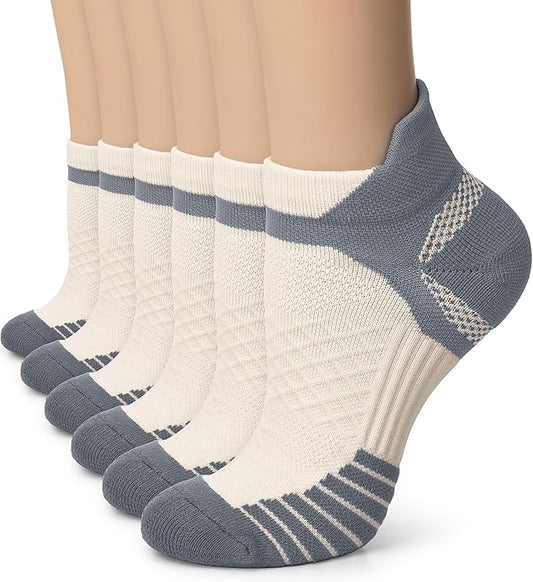 Iseasoo 6 Pairs Cotton Compression Ankle Socks – Cushioned Low Cut Running Socks with Arch Support for Women & Men