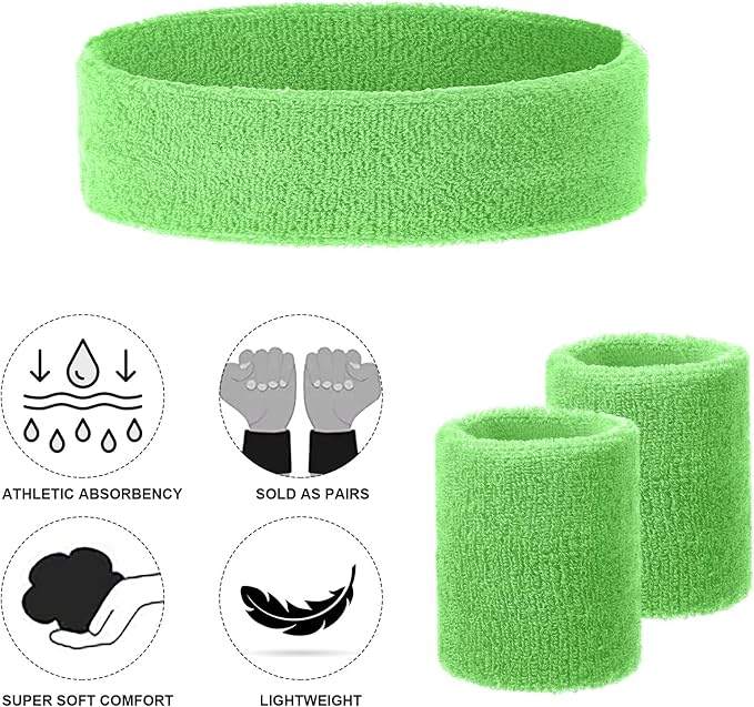 48 Pcs Football Sweatbands Bulk for Men Women Striped Sweatband Set, Include 16 Headband and 32 Wristbands Sports Neon Accessories for 80's Costume Party Athletic Gym