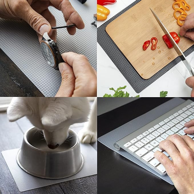 CATTONGUE GRIPS Non-Adhesive Anti-Slip Mat - Multi-Purpose Non-Slip Pad for Countertops, Desks, Tables & Workspaces - Ideal Desk Mat, Drawer Liner, Laptop Pad & More (Black & Clear, 8” x 12”)