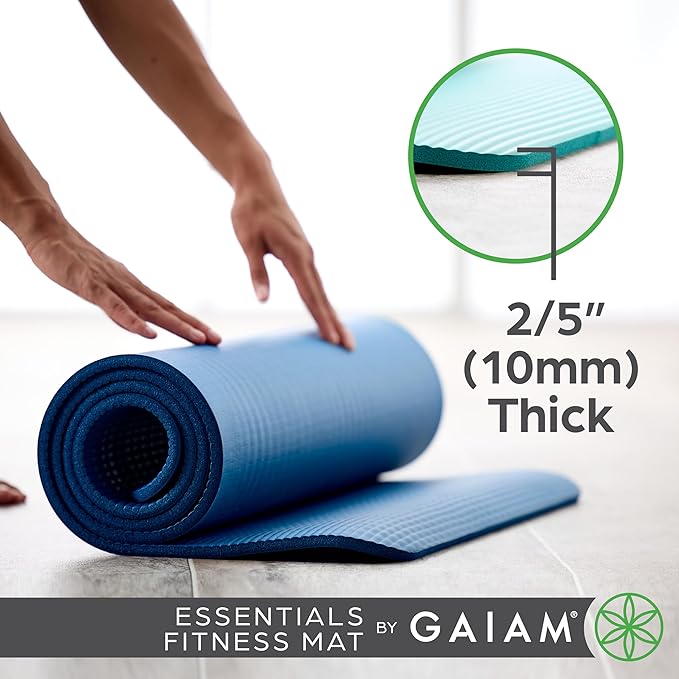Gaiam Essentials Thick and Thin Yoga Mat Fitness & Exercise Mat with Easy-Cinch Carrier Strap