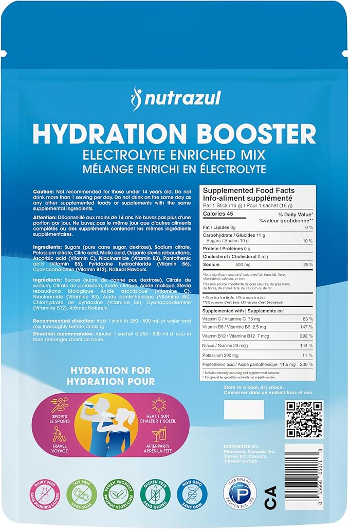 nutrazul Hydration Booster 30 Sticks | Supports Rapid Hydration | Electrolyte Enriched Mix | No Artificial Sweeteners | Passion Fruit Flavour| Vegan, Gluten-Free, Non-GMO