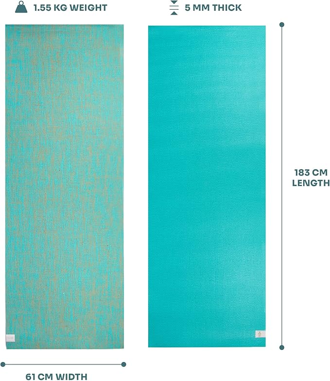 Myga Jute Yoga Mat, High Performance Vegan Floor Exercise Mat, Eco Friendly Biodegradable Yoga Mat with PVC Backing,72" x 24", 0.2" Thickness