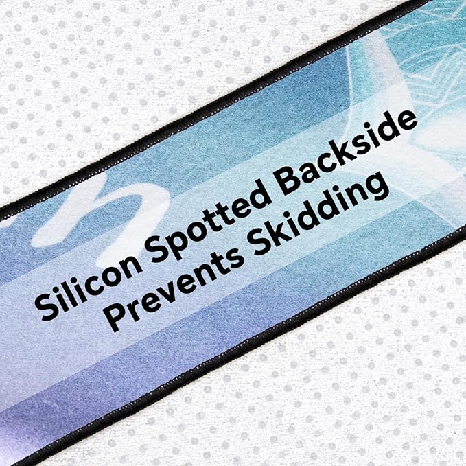 Colorful Star Large Yoga Towel with Corner Pockets, Non Slip Grip Dots Absorbent Hot Yoga Mat Towels, Yoga Blankets with Travel Bag, Mat Cover for Workout, Gym, Fitness - 74"x26", Purple Blue Lotus