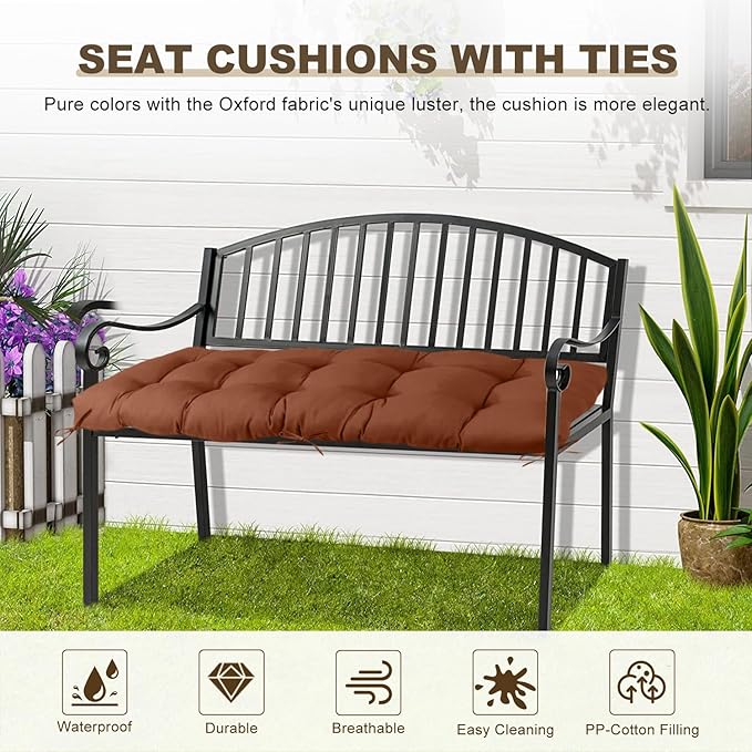 Outdoor Bench Cushion 60inches Waterproof & Fade Resistant Patio Furniture Cushions Tufted Fresh Porch Swing Lounger Loveseat Pads with Straps(Dark coffee-60x20in)