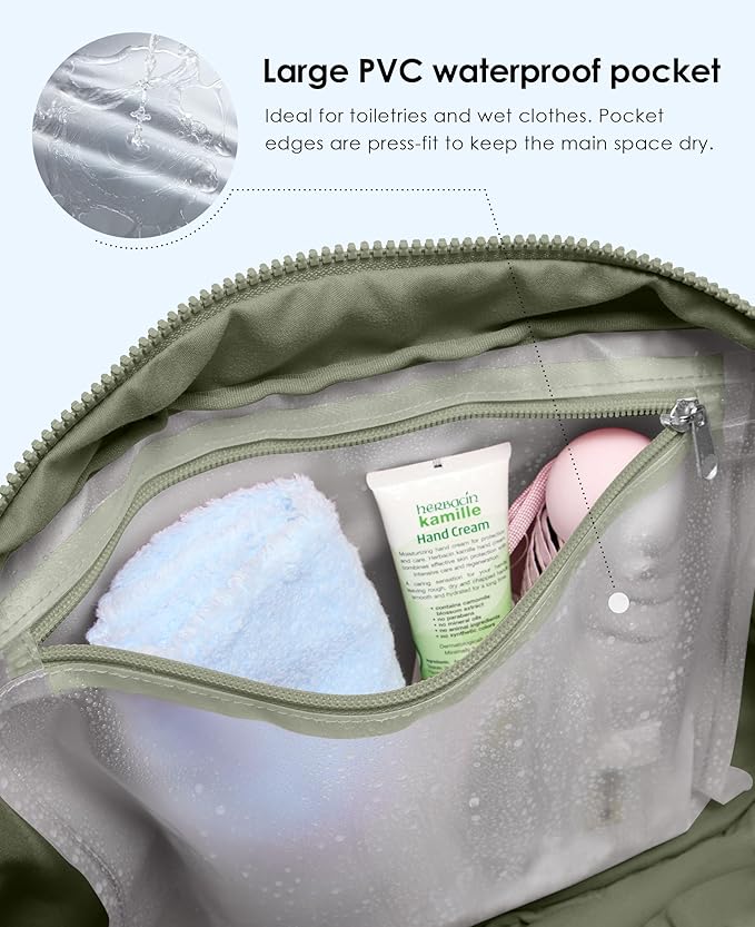 Gym Bag for Women, Travel Duffle Bags with Wet Pocket, Lightweight Carry on Bag Overnight Weekender Duffel Bag, Water Resistant (Sage Green)