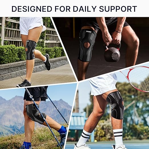 Knee Brace for Meniscus Tear: Adjustable Knee Support with Side Stabilizers & Patella Gel Pads for Knee Pain Relief - XL/XXL