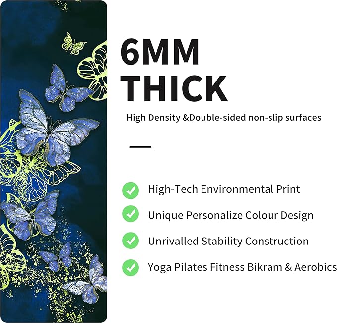 nuveti Yoga Mat Print Extra Thick TPE Non Slip Fitness Exercise Mat with Carrying Bag,72"x24" Extra Thick 6MM Exercise & Workout Mat for Yoga, Pilates Fitness and Floor Exercises