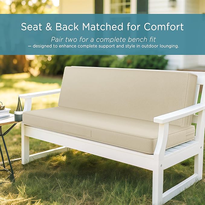 Codi Outdoor Bench Cushion 48 inch, Double Waterproof Patio Furniture Cushions Replacement for Swing, Porch, Couch, 48x18x3'', Beige