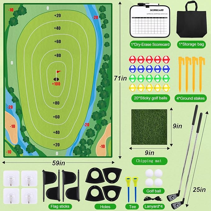 Golf Chipping Game, 50pcs Golf Set for Kids, Indoor Outdoor Golf Games for Kids & Adults, Family Fun Backyard Golf Practice Set Gifts for Birthdays & Holidays