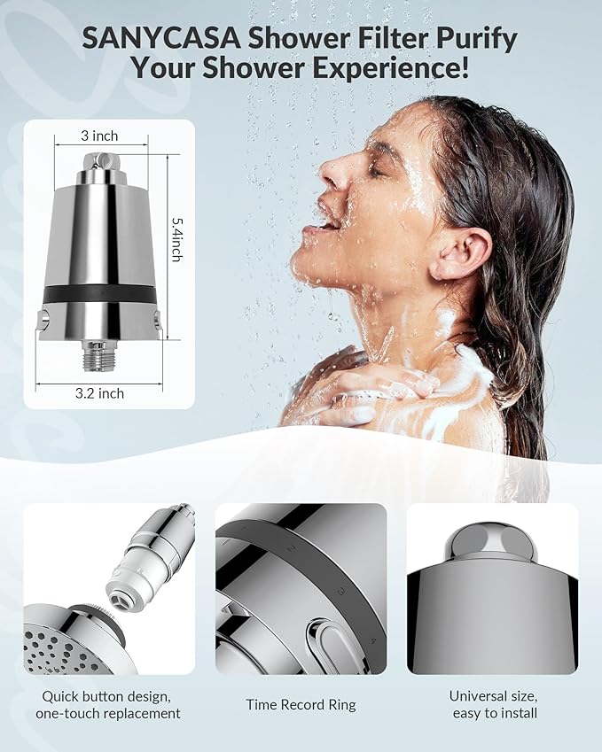 Hard Water Shower Filter - Removes Chlorine, Heavy Metals & Scale - KDF Technology for Softer Skin & Hair - Fits Most Rain & Handheld Showerheads - (CP Version)