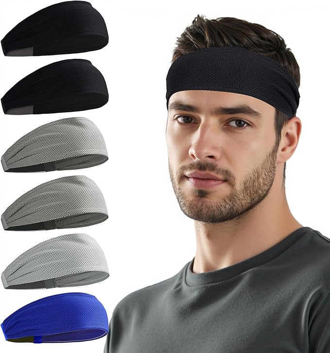 Sukeen Cooling Sports Headbands for Men: Instant Cooling Moisture Wicking Sweatbands Non-Slip, Quick-Dry Elastic Fabric Mens Headband for Gym Running Tennis Training Workout