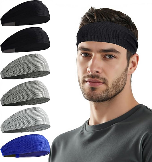 Sukeen Cooling Sports Headbands for Men: Instant Cooling Moisture Wicking Sweatbands Non-Slip, Quick-Dry Elastic Fabric Mens Headband for Gym Running Tennis Training Workout