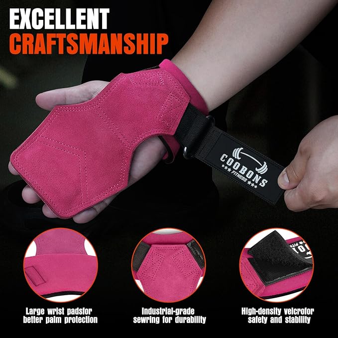 Lifting Wrist Straps for Weightlifting, Double Layer Leather for Weight Lifting Wrist Wraps, Deadlifts, Heavy Powerlifting and Adjustable Wrist Hooks for Strength Training, Gym Workouts Men/Women