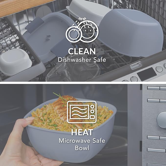 Bentgo Salad Container - 54 oz Bowl with 4-Compartment Toppings Tray, Leak-Proof Dressing Container, Reusable Fork, BPA-Free Lunch Box for Meal Prep & Food Storage; Removable Bento Tray (Slate)