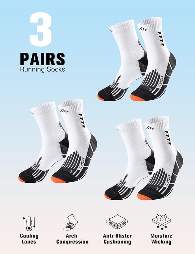 Compression Crew Running Socks: Athletic Socks for Men Women with Cushion,3 Pairs Work Hiking Basketball Sport Socks