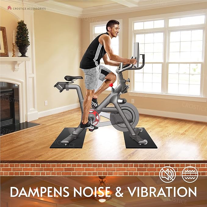 Double Mat Compatible with Peloton Bike, Row & Concept 2 Rowing Machine, Thickness 6mm, Bike Trainer Accessories, Mat Protect Hardwood Floor Carpet, for Home Gym Exercise