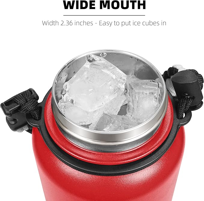 Fanhaw 40 Oz Stainless Steel Insulated Sports Water Bottles with Straw for Kids, Men and Women (Red)