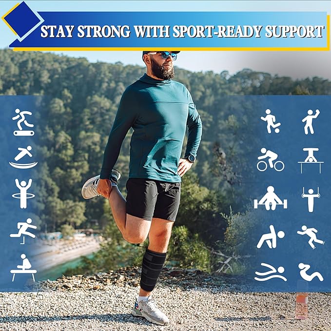 Hiball Adjustable Calf Brace for Men Women, Lower Leg Compression Wrap, Calf Compression Sleeve with Six Nylon Buckle Pressure Strips, Shin Splint & Calf Support for Torn Calf Muscle, Varicose Veins