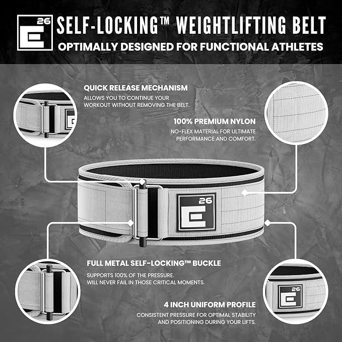 Element 26 Self-Locking Weight Lifting Belt - Premium Weightlifting Belt for Serious Functional Fitness and Olympic Lifting Athletes - Lifting Support for Men and Women - Deadlift Training Belt