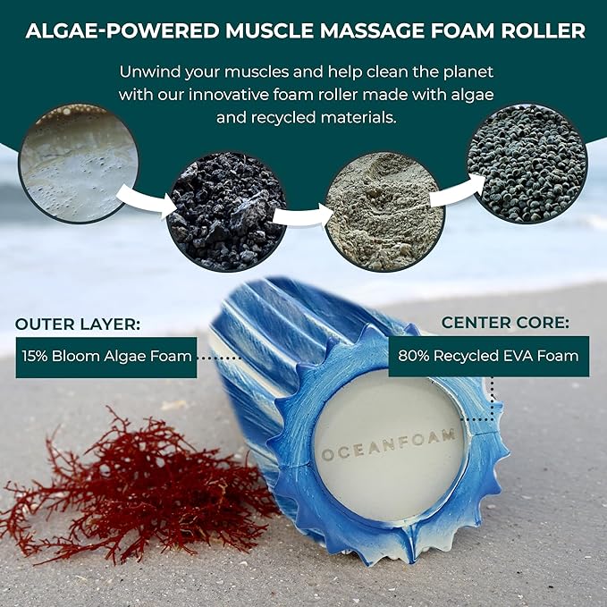 Oceanfoam Ripple Travel Foam Roller (11" x 3.35") Firm Mini Foam Roller for Physical Therapy, Deep Tissue Massage, Back Pain - High Density, Ergonomic Wave Textured - Yoga, Exercise (Royal Marbled)