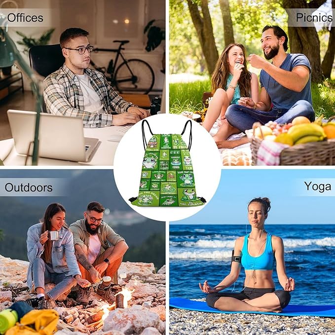 Frog Drawstring Backpack - Cute Cinch Sack, String Backpacks for Kids Women Men Boys Girls for Gym Outdoor Sports Travel Athletic Drawstring Bag - Lightweight/Foldable