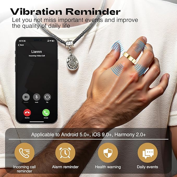 Smart Ring for Men Women - 5ATM Waterproof Health Fitness Tracker with Body Temperature Measurement, Heart Rate, Blood Oxygen, Sleep Monitoring, Step Counting for iOS and Android, No Subscription Fee