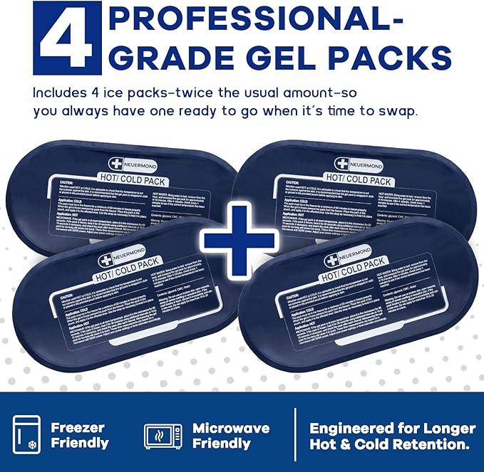 Gel Ice Packs for Injuries Reusable, 4 Ice Packs with 2 Adjustable Straps for Knee, Shoulder, Back, Hot and Cold Pack Therapy for Joint Pain, Muscle Soreness, and Body Inflammation