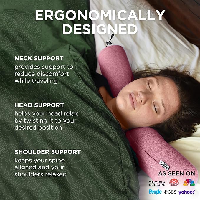 Dot&Dot Twist Memory Foam Travel Pillow for Airplanes - Travel Neck Pillow for Sleeping - Airplane Pillow for Neck Support, Chin, Lumbar and Leg - Adjustable, Bendable Neck Roll Pillow