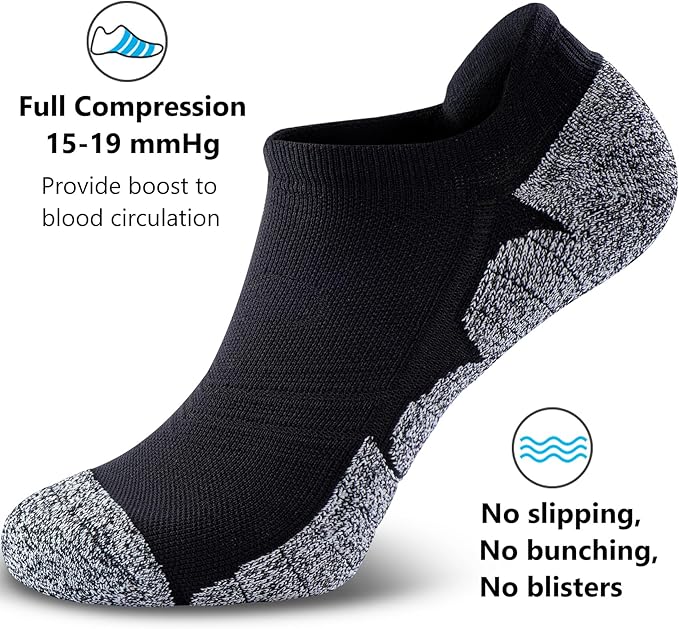 CWVLC No Show Sports Compression Socks for Men Women with Cushion (4/8 Pairs)