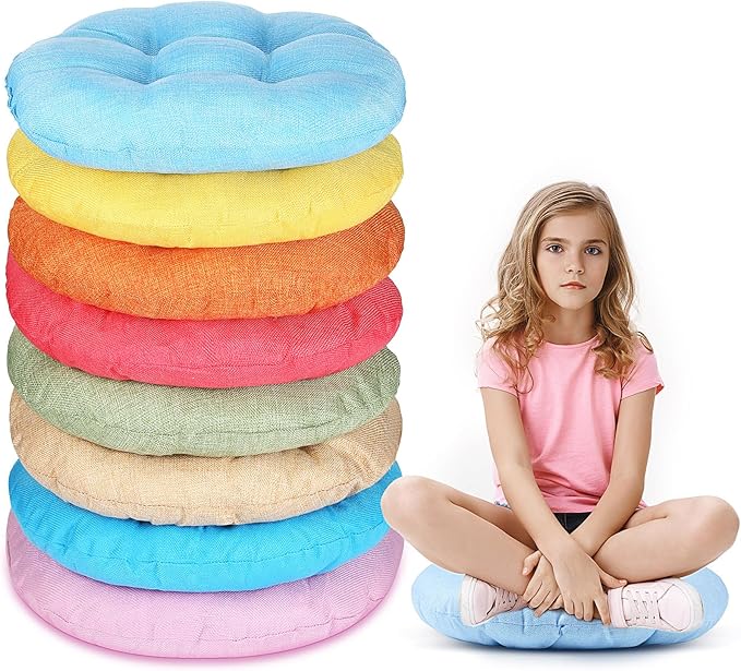 Fumete 8 Pcs 16 Inch Round Floor Cushions for Kids and Toddlers, Flexible Seating Classroom Furniture Floor Pillow for Home, Daycare, Preschool, Yoga and Meditation (Simple)