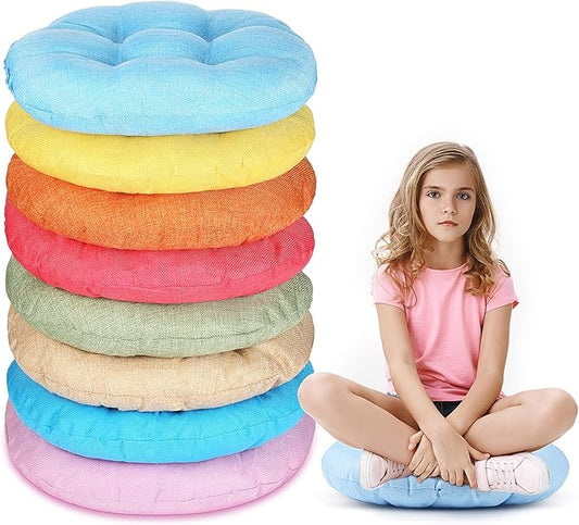 Fumete 8 Pcs 16 Inch Round Floor Cushions for Kids and Toddlers, Flexible Seating Classroom Furniture Floor Pillow for Home, Daycare, Preschool, Yoga and Meditation (Simple)