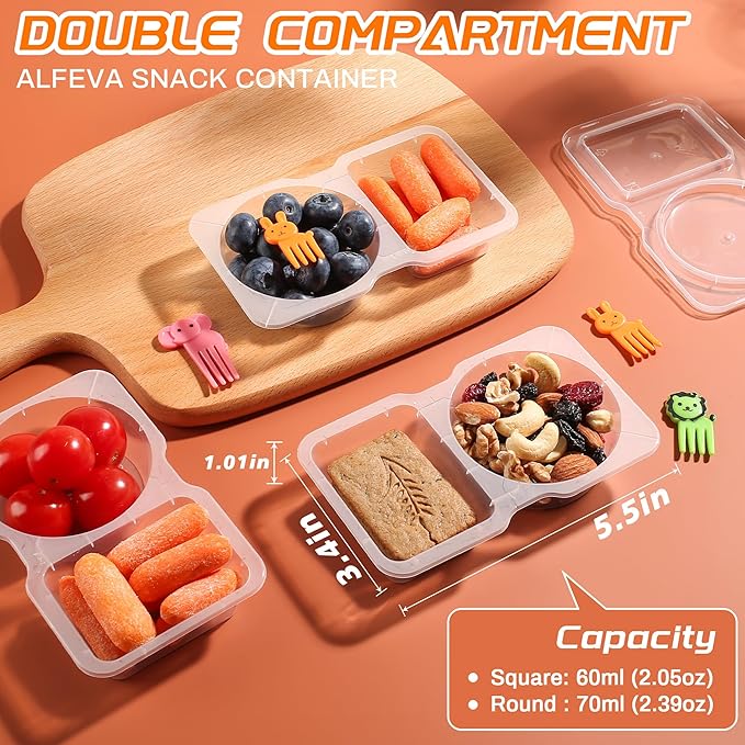 50 Pcs Reusable Snack Containers with Lids, nack containers for kids adults 10 Forks,snack pack containers - Lightweight and Stackable, Microwaveable/refrigerator safe