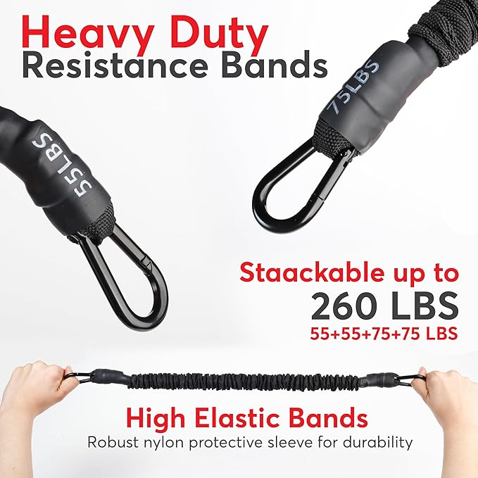 Pull Up Assistance Bands 260lbs - 4 Heavy Duty Assisted Pull Up Bands - Adjustable Strength Resistance Band Pull Up Assist, Training Equipment with Foot Rest, Bar Band for Home & Gym