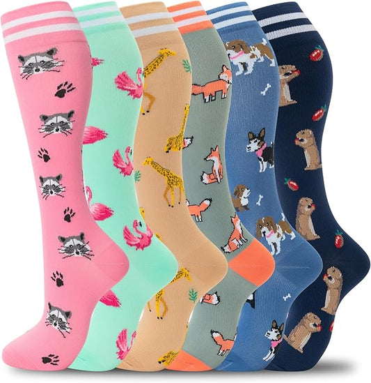 fenglaoda Compression Socks Women Men 6 Pairs, Knee High Best Support Circulation Socks for Running, Travel, Flight, Nurse