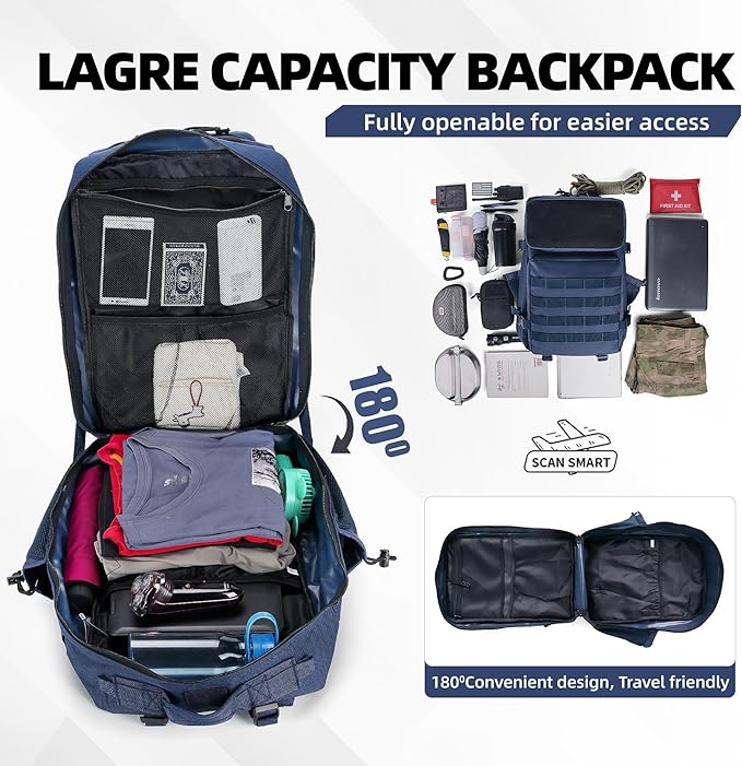 gracedon Tactical Backpack - Military Molle Bag 3 Days Pack for men and Women Large Assault Rucksack 45L (Navy)