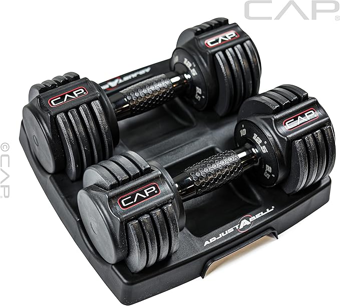 CAP Barbell ADJUSTABELL Adjustable Round Dumbbell Weights - Singles & Pairs | 12.5 lb, 25 lb & 55 lb | Multiple Handle Options
