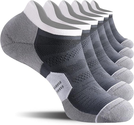 CS CELERSPORT 6 Pack Men's Running Ankle Socks with Cushion, Low Cut Athletic Tab Socks