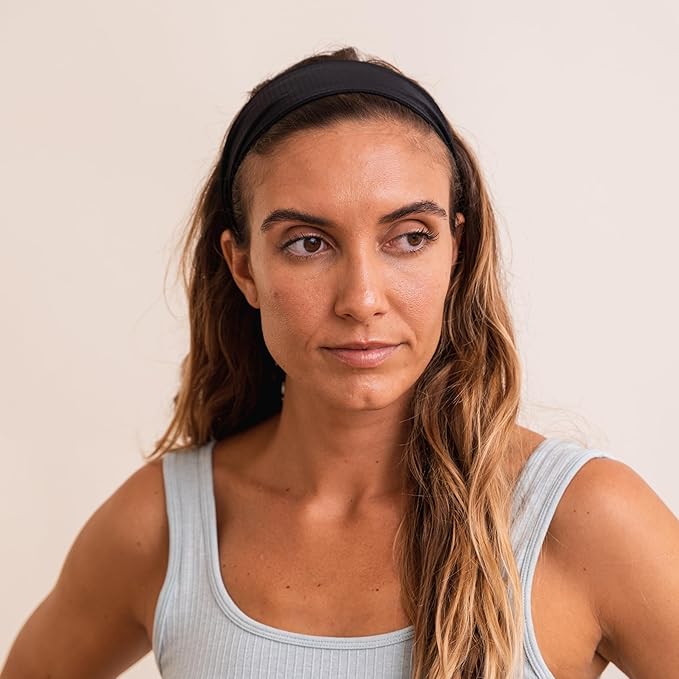 FROG SAC Sport Headbands for Girls, Adjustable No Slip Sweat Wicking Athletic Hair Bands for Women, Stretch Elastic Workout Headband with Velvet Grip for Yoga Running Exercise Gym (Black)