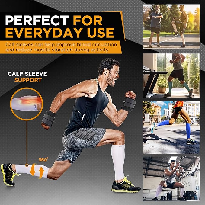 Doc Miller Compression Calf Sleeve for Men & Women, Premium Medical Grade, 15-20mmHg Graduated Support for Running, Calf Tear, Shin Splints, Knee High, Calf Sleeves, 1 Pair